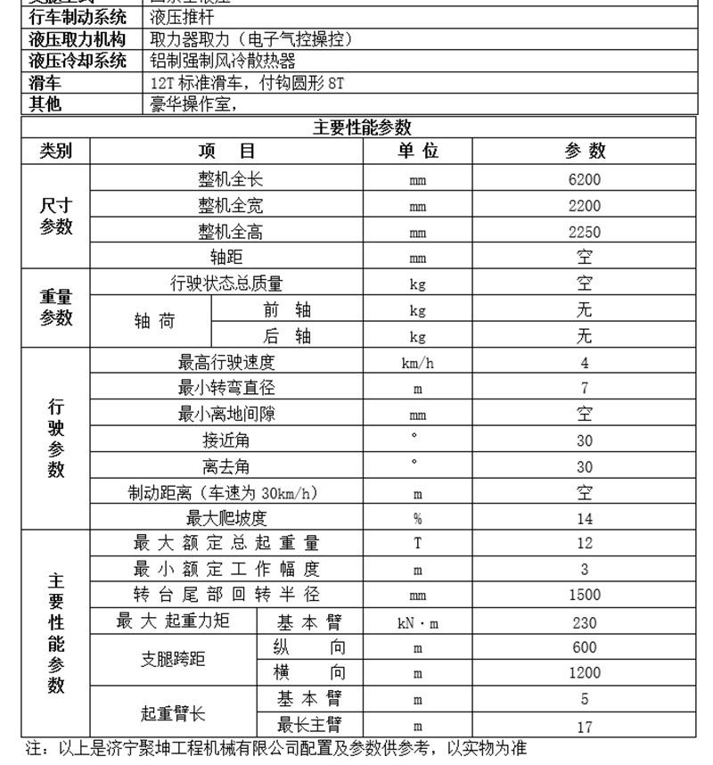 12噸履帶吊參數(shù)配置